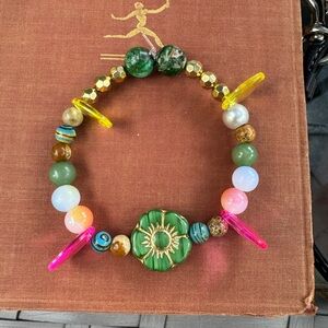Colorful Beaded Bracelet with Sunflower Charm